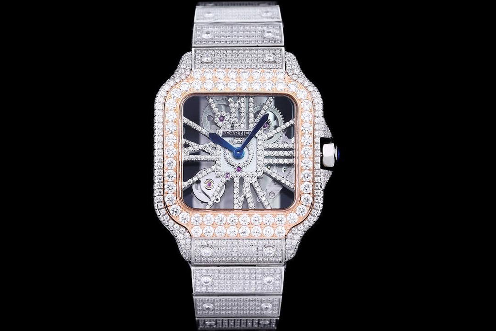 Cartier Skeleton Rosegold Tow Tone Gold Full icedout Diamonds